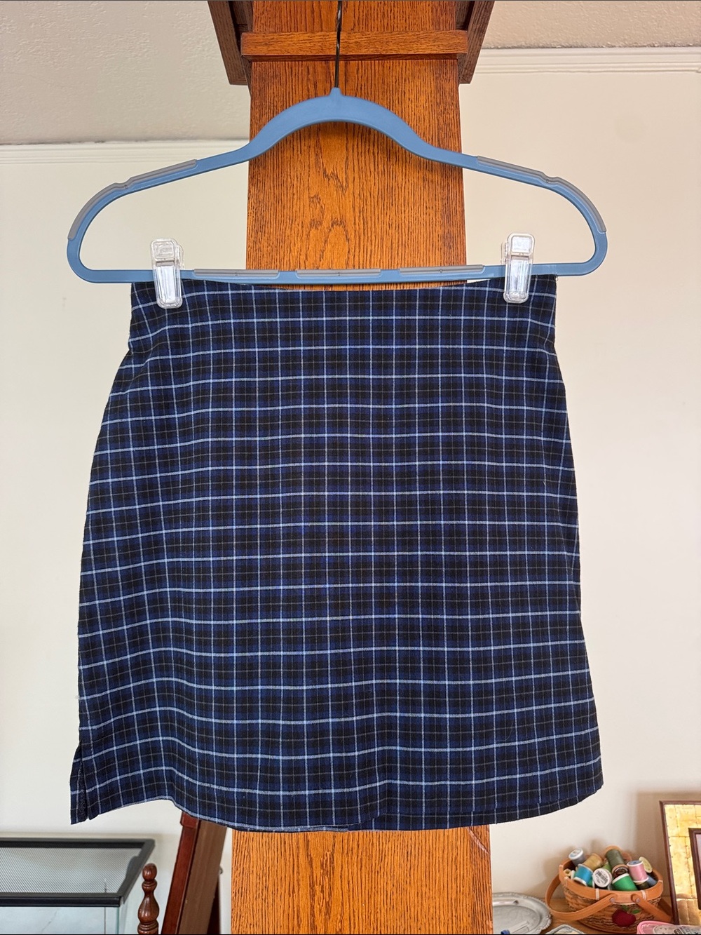 No Boundaries Navy and Light Blue Plaid Mini Skirt